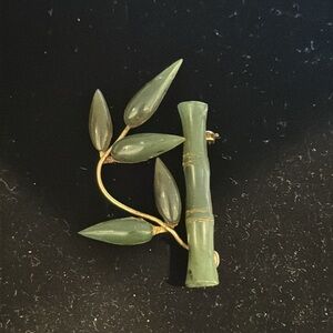 Vintage Jade Bamboo Brooch